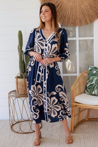 Talia Navy Midi Dress