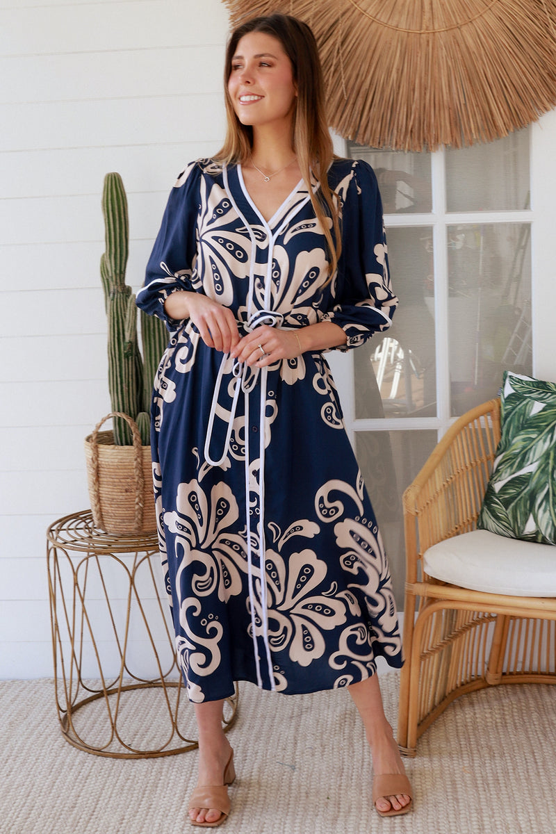 Talia Navy Midi Dress