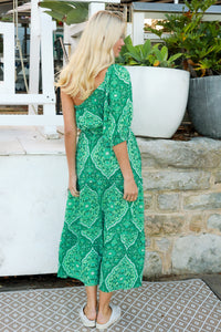 Luisa-Green One Shoulder Maxi Dress