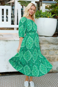 Luisa-Green One Shoulder Maxi Dress