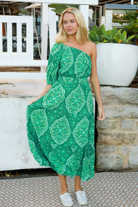 Luisa-Green One Shoulder Maxi Dress