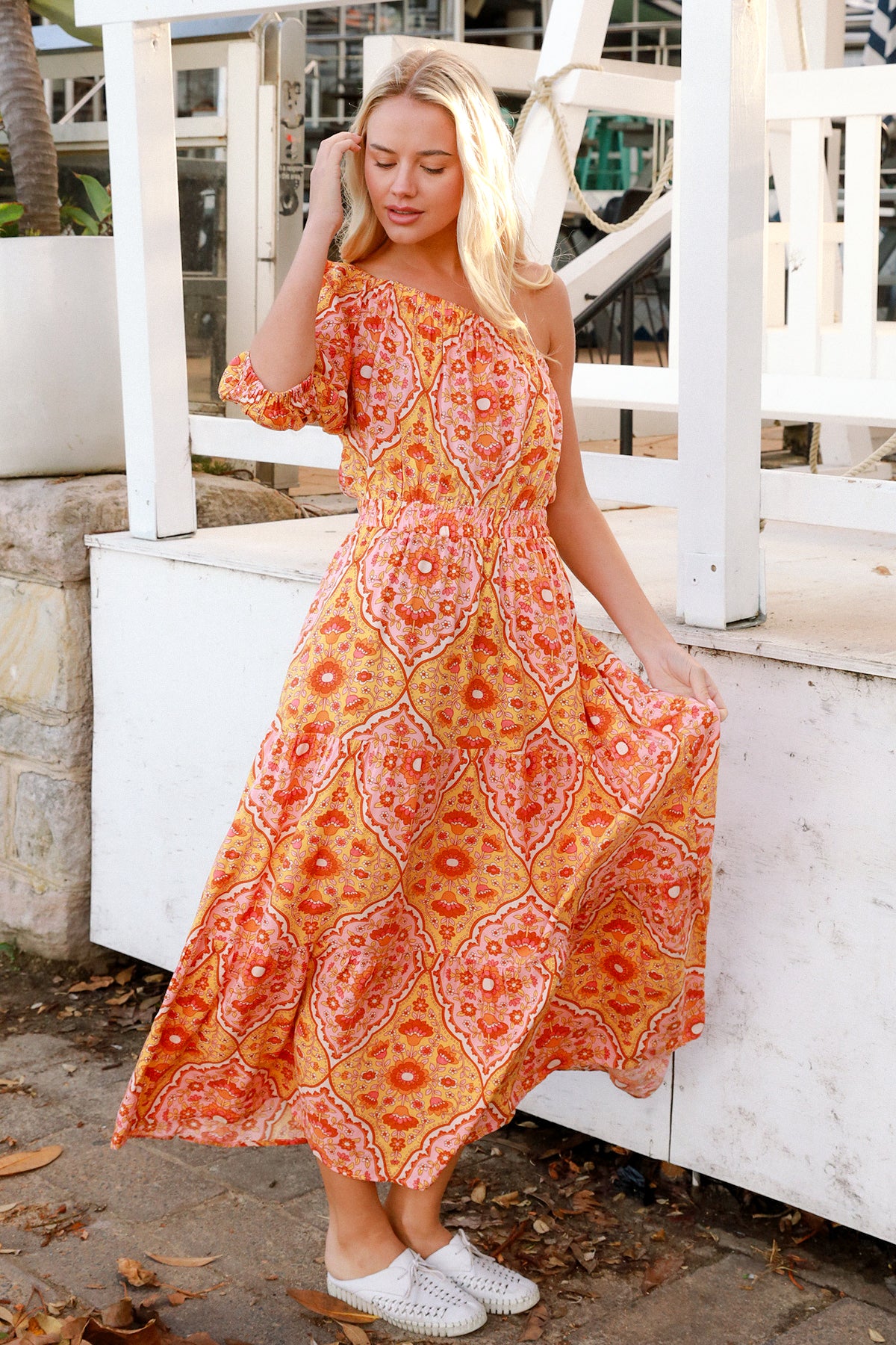 Luisa-Yellow One Shoulder Maxi Dress