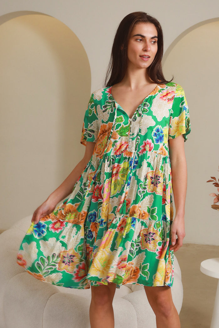Kianna Green V-Neck Mini Dress