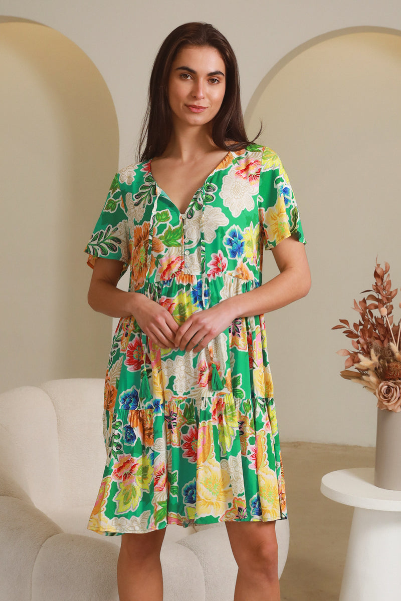 Kianna Green V-Neck Mini Dress