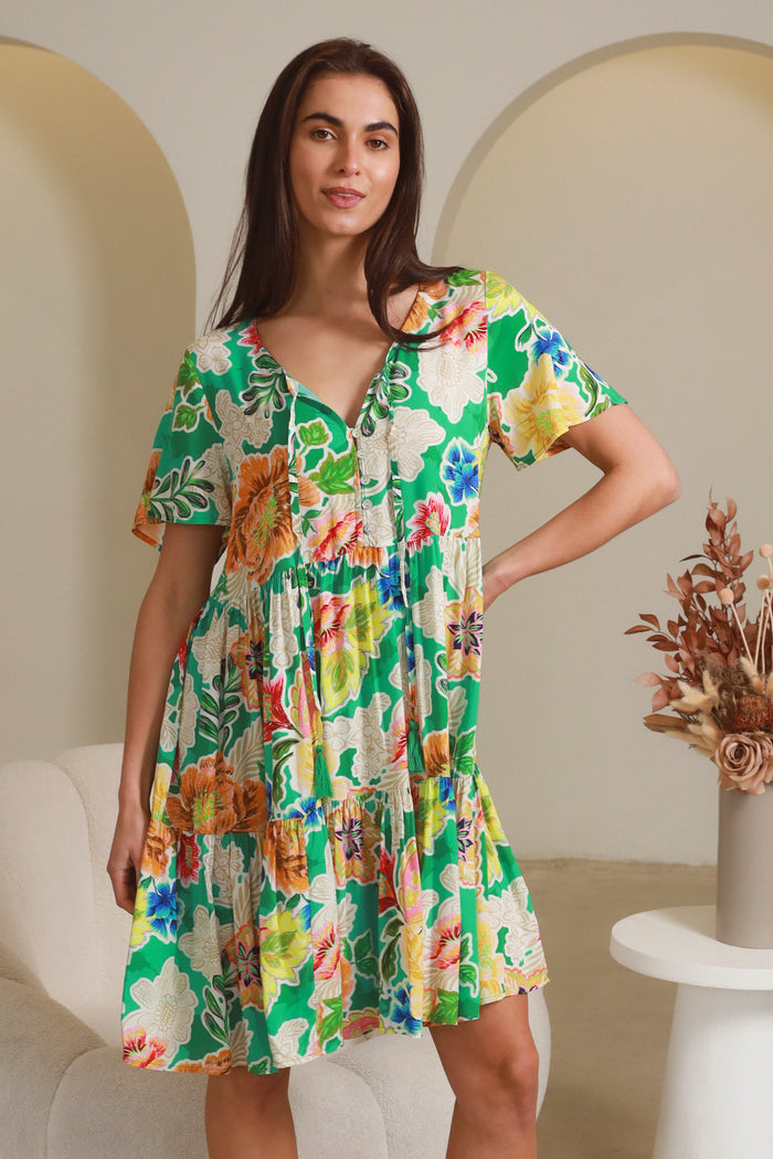 Kianna Green V-Neck Mini Dress